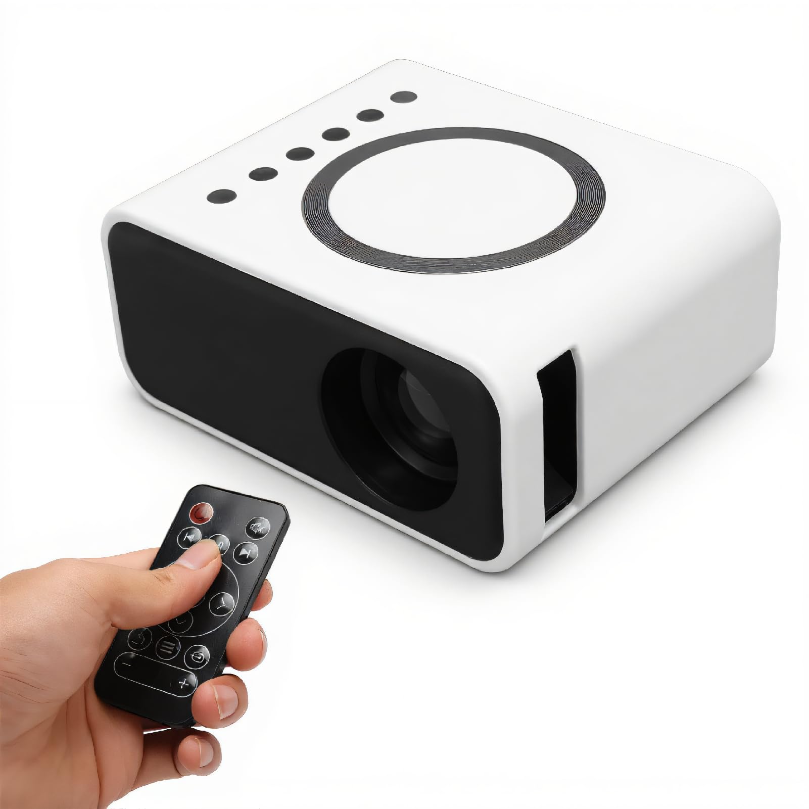 Mini Projecteur Portable Haute Définition 1080P Haut-parleurs 4Ω 2W Intégrés Protection des Yeux Projecteur de Cinéma Maison pour iOS pour Android pour Ordinateur Portable (Blanc)