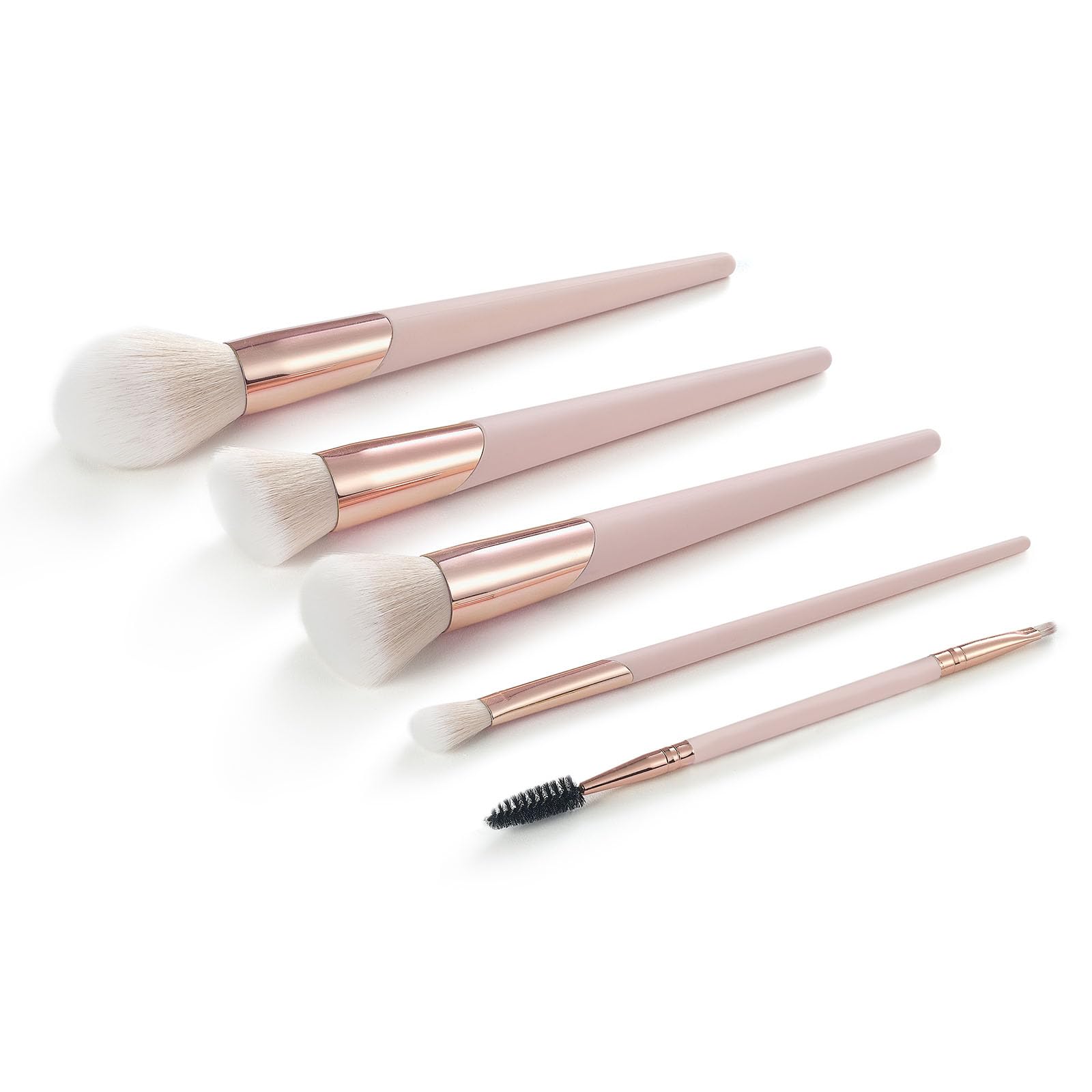 Zoë Ayla 5 Piece Basic Face Makeup Brush Set. Soft Vegan Makeup Brush Set - Foundation Brush, Loose Powder Setting Brush, Angled Blush Brush, Eyeshadow Blending Brush Professional Makeup Brushes Kit