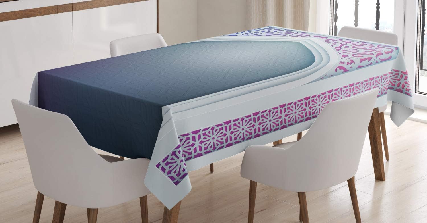 Ambesonne Moroccan Tablecloth, Old Fashion Ottoman Arch Door Surrounded by Digital Featured Geometry Motif, Dining Room Kitchen Rectangular Table Cover, 52" X 70", Mauve Grey 52" X 70" Mauve Grey