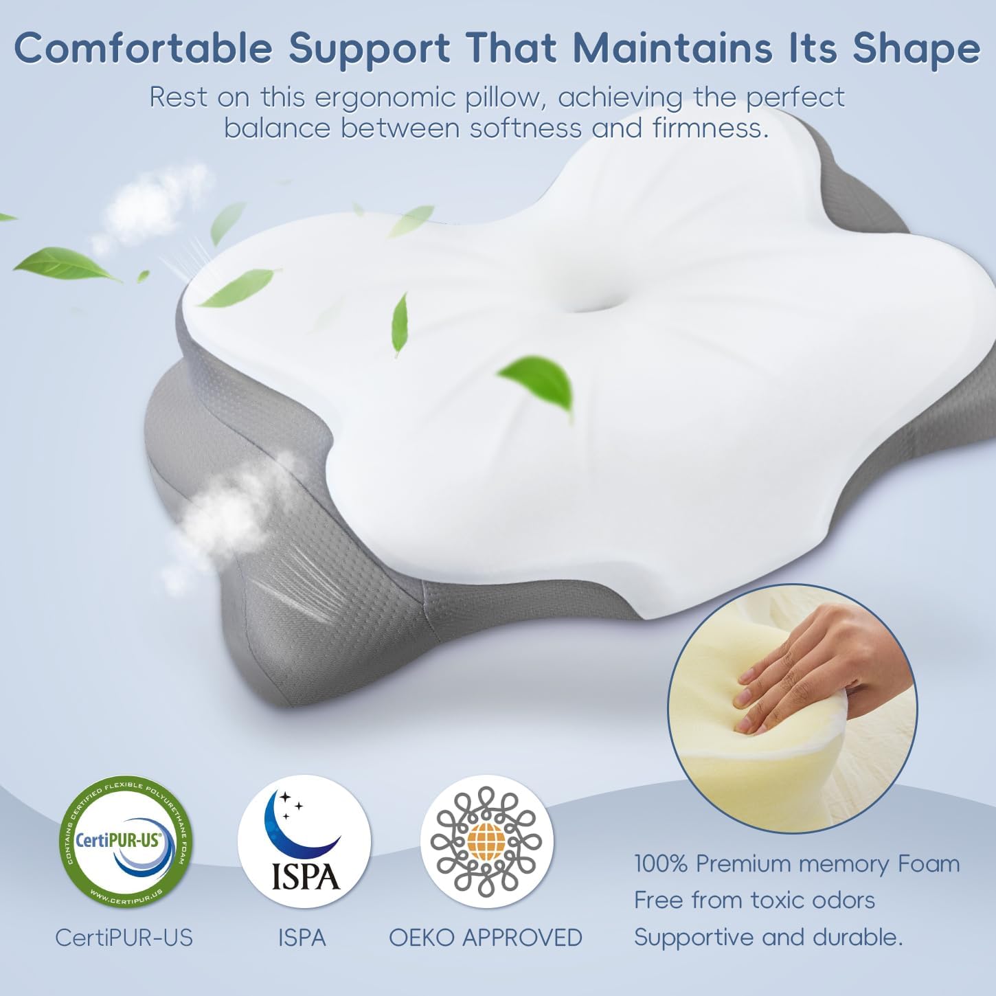 Cervical Neck Pillow, Ergonomic Memory Foam Pillows for Neck Pain Relief with Breathable Pillowcase, Adjustable Contour Neck Support Pillow for Side Back Stomach Sleepers, Odorless