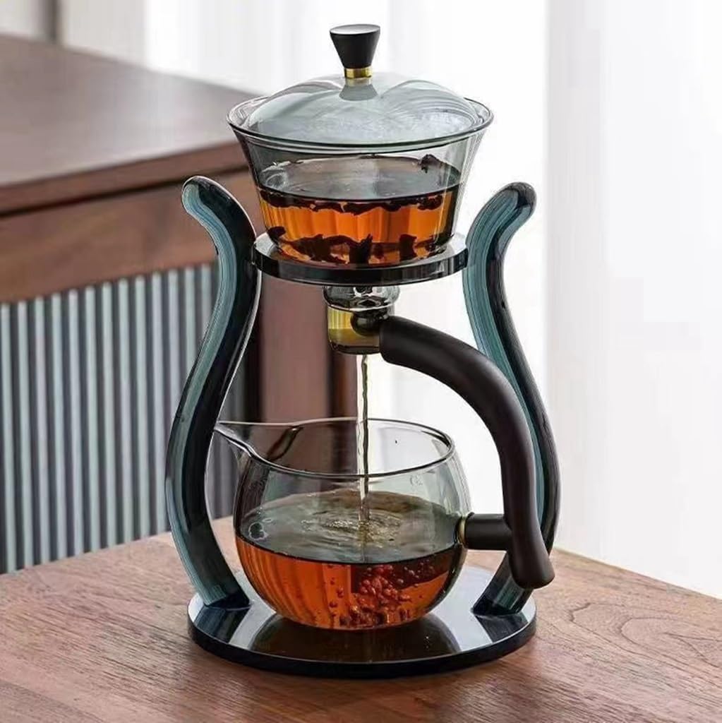 Lazy Glass Teapot Set Semi-Automatic Diversion Rotating Kungfu Drip TeaPot with Infuser Heat Resistant for Office Home Table Decor Teapot (Color : Style 3)