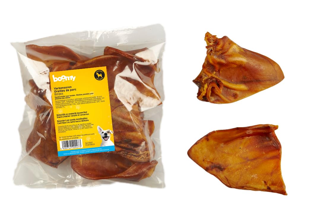 Boomy - Oreilles de porc - Friandises naturelles pour chiens - Friandises à la viande séchée pour chiens - 8 pièces