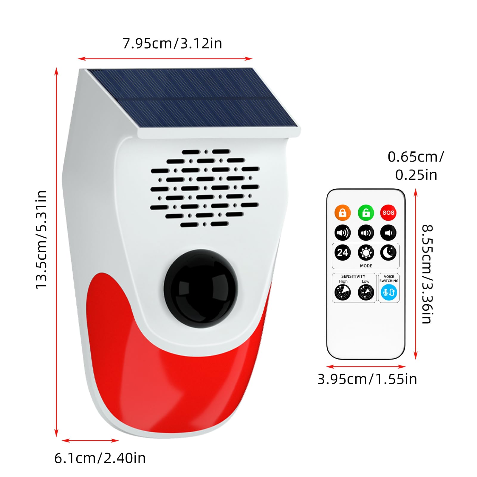 Detector de movimiento, alarma solar para exteriores, 120 dB, sensor de movimiento con mando a distancia, IP65, resistente al agua, sistema de alarma para vivienda, garaje, granja, jardín