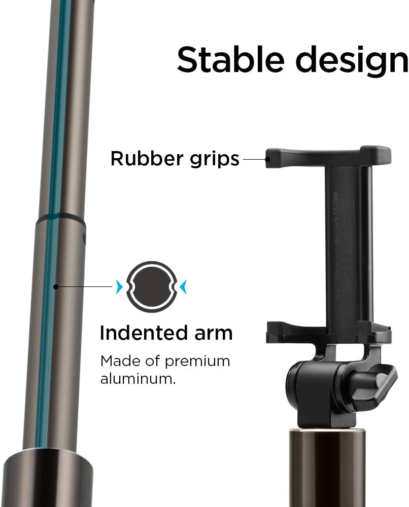 Spigen Velo S530W Wireless Bluetooth Selfie Stick Bluetooth for iPhone X / 8/8 Plus / 7/7 Plus/Galaxy S9 / S9 Plus/Note 8 / S8 / S8 Plus/Pixel 2 / Pixel/XL/LG G6 / G5 and Mor - Black