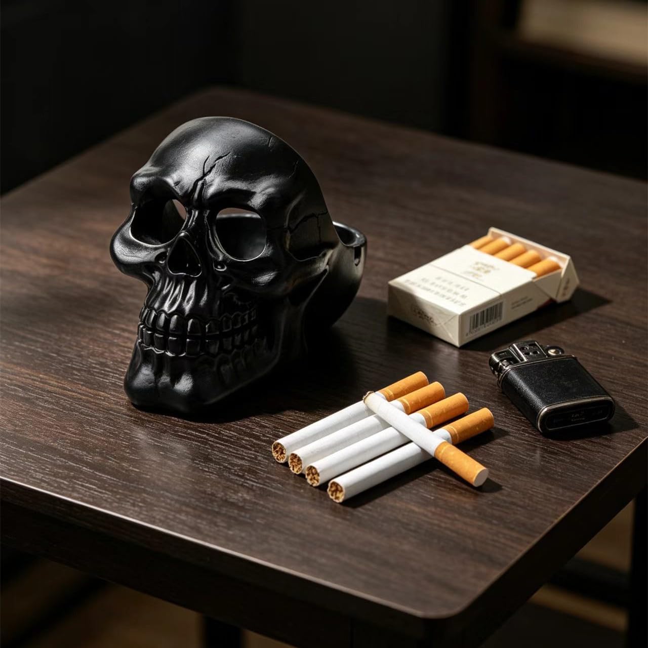 Resin Skull Ashtray Skeletons Figurine Cigarette Ashtray Home Office Bar Nightclub Party Halloween Decor (Black)