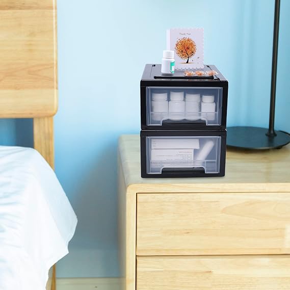 Saedy 3 Pack Stackable Drawer Unit, 6.5 Quart Desktop Storage Drawer Box