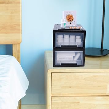 Saedy 3 Pack Stackable Drawer Unit, 6.5 Quart Desktop Storage Drawer Box
