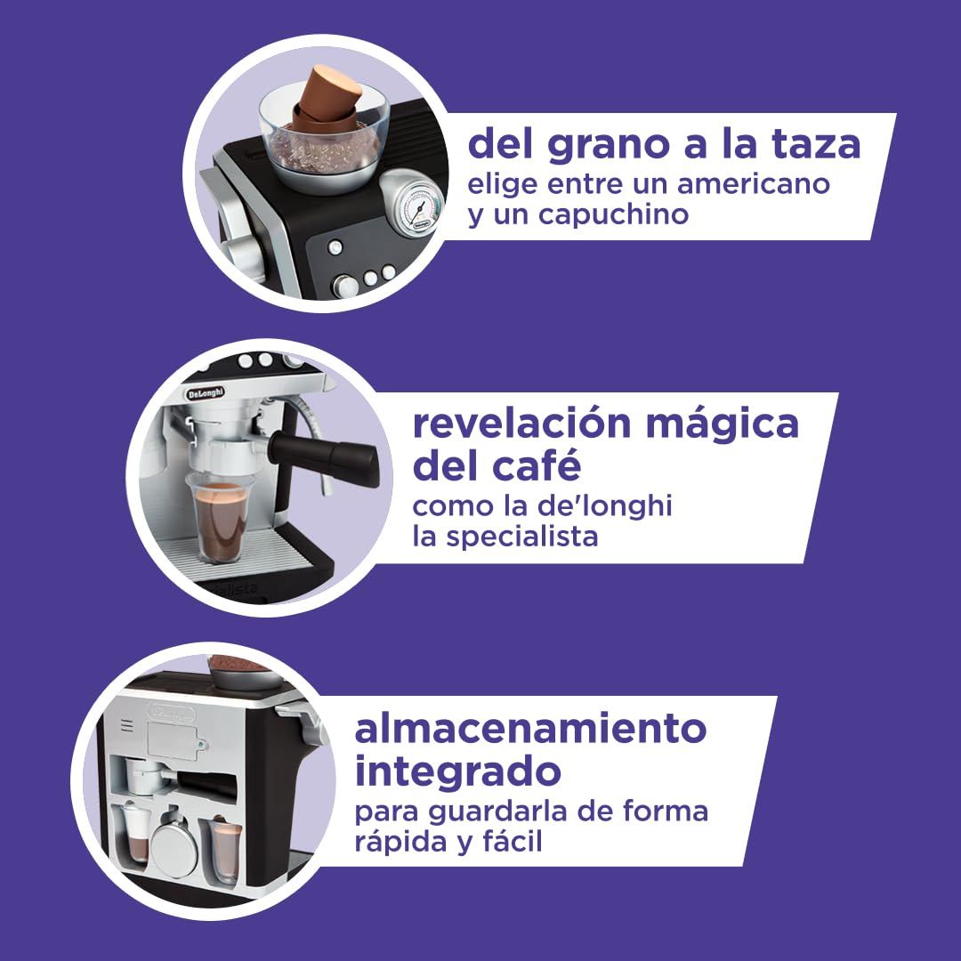 Casdon Juguetes De'Longhi - Cafetera Barista - Juguete para niños con Piezas móviles, Sonidos realistas y revelación mágica del café - Edad: 3+ años