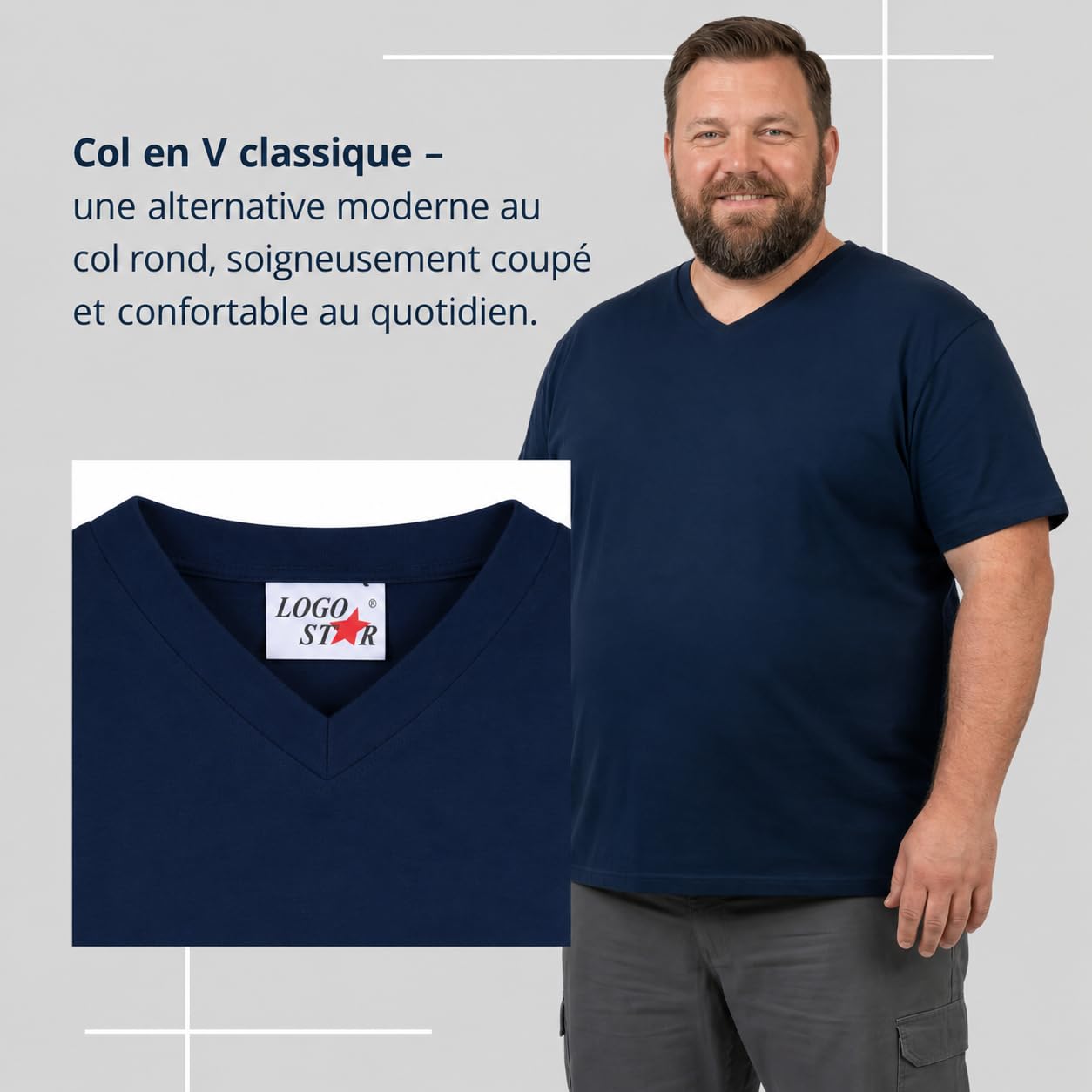 T-Shirt Basique Grande Taille | Chemise surdimensionnée 3XL - 15XL | T-Shirt col V Oversize en Coton Homme | en différentes Couleurs