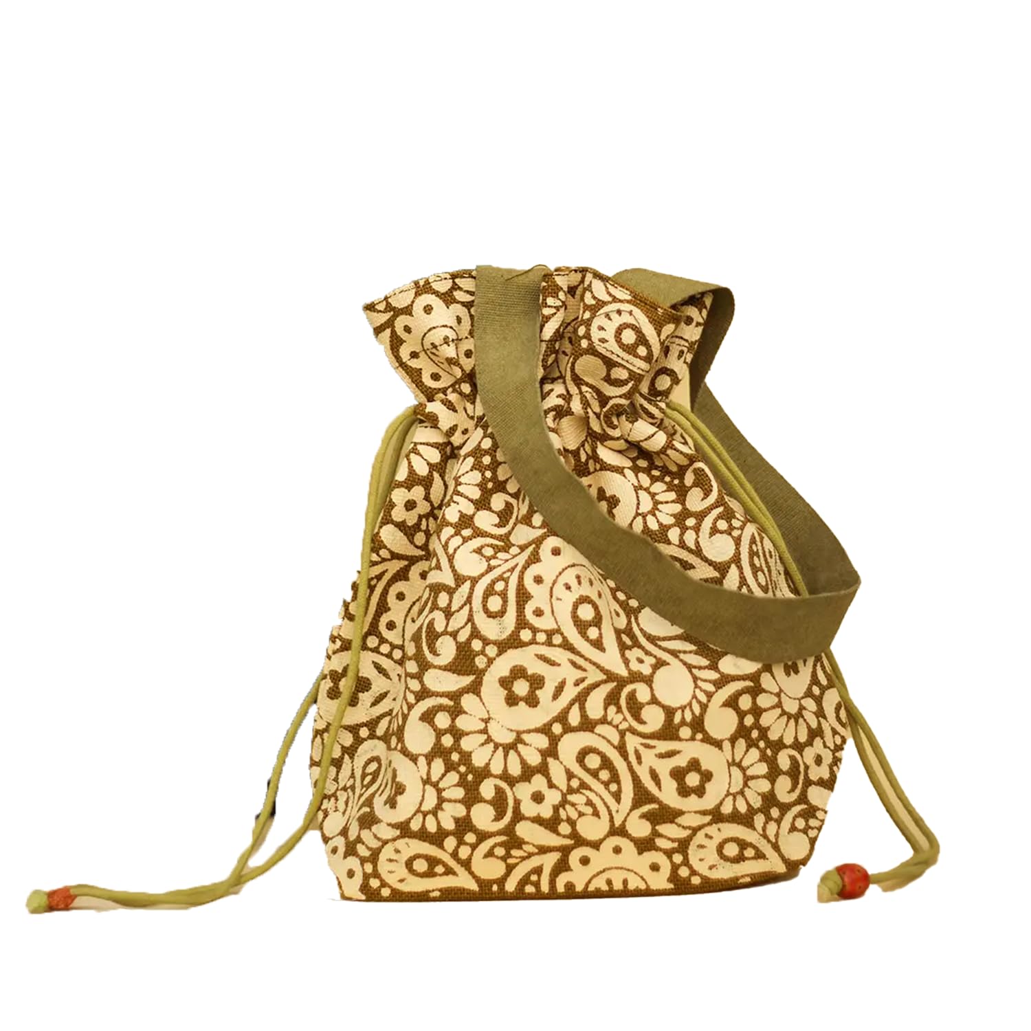 Drawstring Jute Potli Bag for Women – Paisley Print Ethnic Long Batua with Cotton Tape Handles, Reusable Traditional Utility Pouch for Travel & Gifting, 15.5” H x 14.5” L-image-19