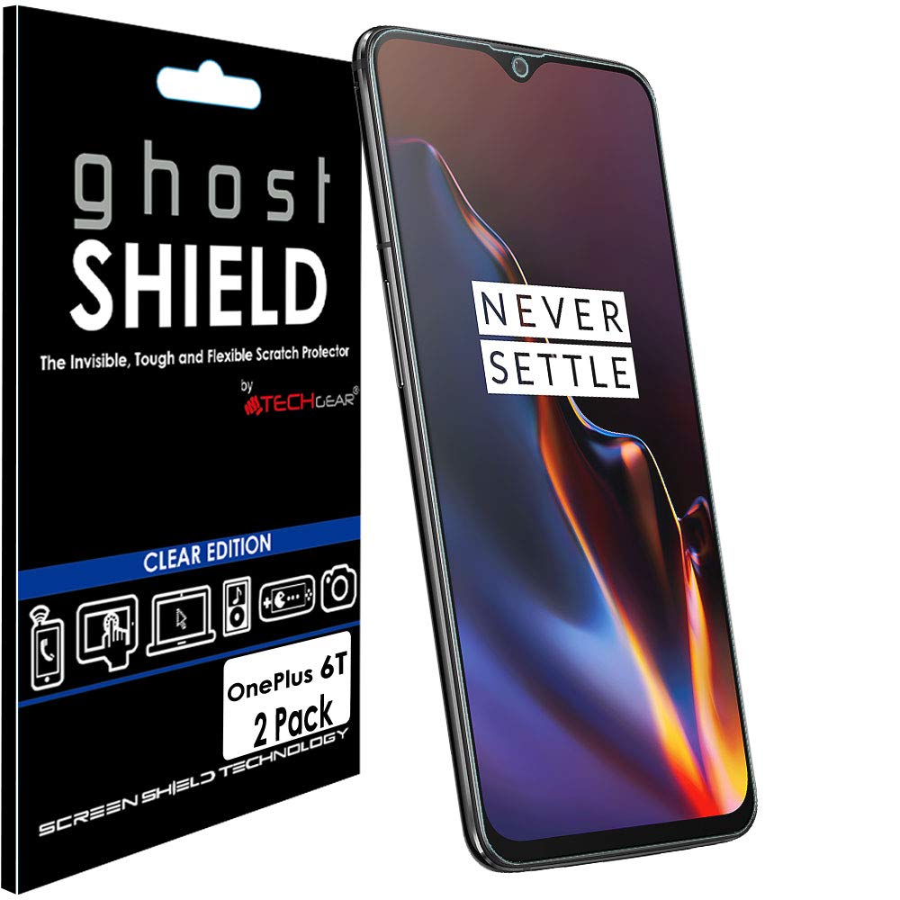 TECHGEAR [2 Pack] Screen Protectors for OnePlus 6T [ghostSHIELD Edition] Genuine Reinforced TPU Screen Protector Guard Covers with FULL Screen Coverage including Curved Screen Area [Edges Protection]