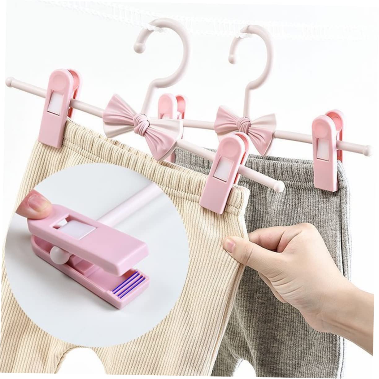 OUNONA 5Pcs Space Saving Adjustable Pants Hangers with Clips Plastic Clip Hangers for Trousers Skirts and Jeans for Home Organization