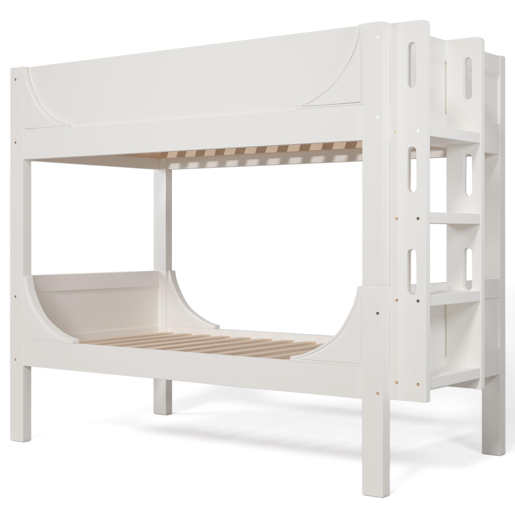 ModernLuxe Trennbares Etagenbett Hochbett 90x200, Kinder Etagenbett mit Leiter am Kopf-/Fußende,aus 1 Bett Werden 2 Einzelbetten, Massivholz, Weiß,ohne Matratze