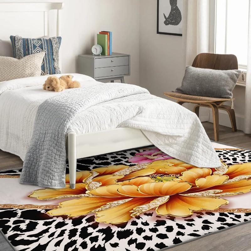 Miniatura 9 de Alfombra floral pequeña de 2 x 3 para entrada, alfombra de flores para decoración de dormitorio, sala de estar, alfombra de suelo estampada rosa