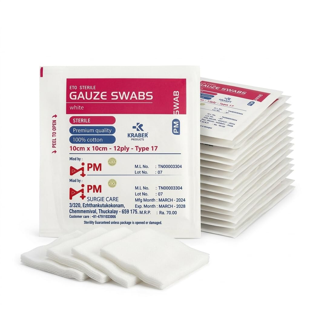 gauze swabs 5pcs in one pouch, sterile eto, (thread) for makeup remover and for dressing for small cuts and wounds pack of 10 - pouches (10 - sterile pouch, 10cm x 10cm - 12ply)