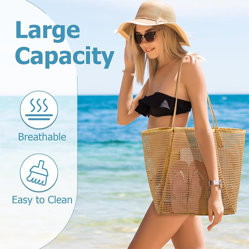 Bolso de playa de malla para mujer grande con bolsillo miniatura 5