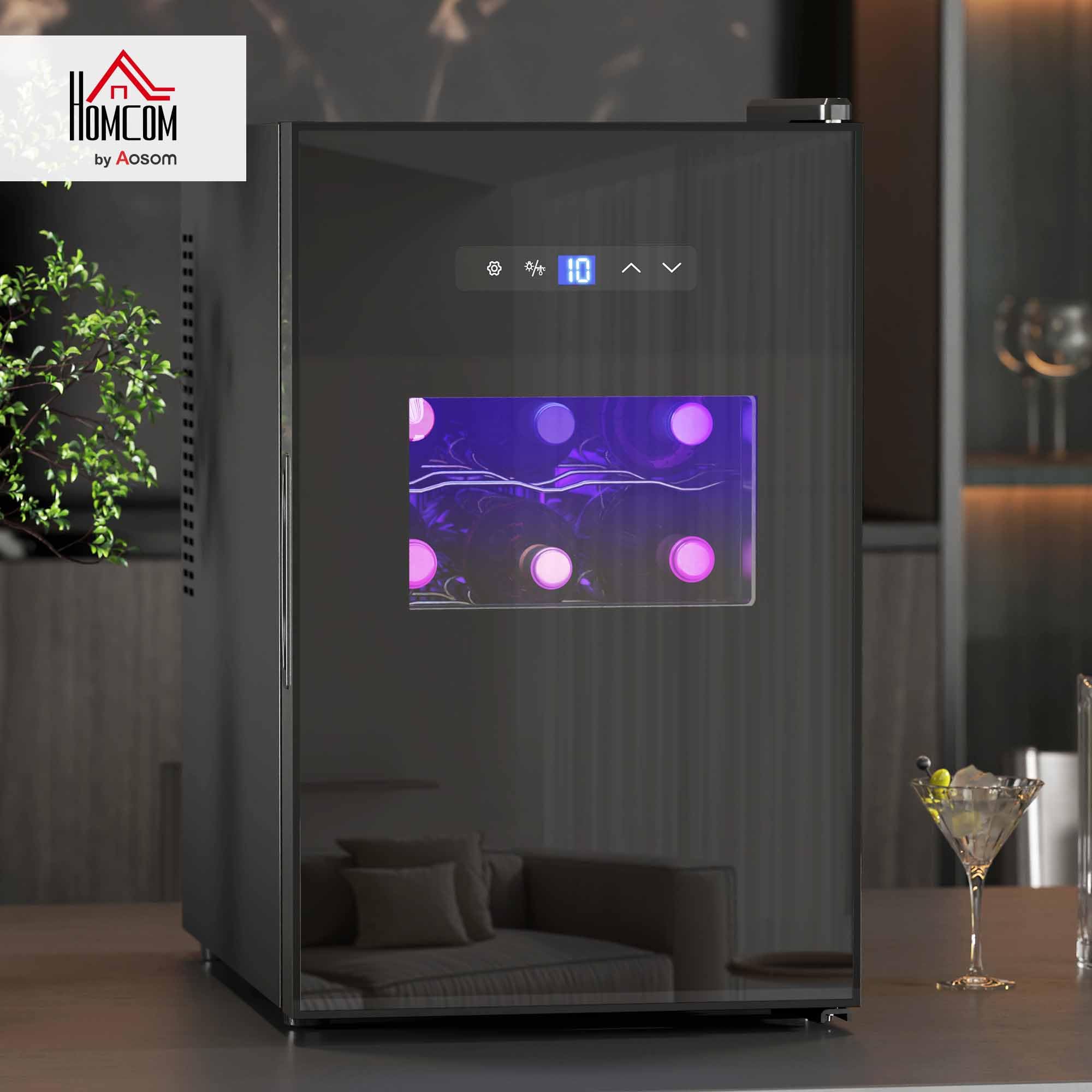 HOMCOM Cave à vin 15 bouteilles 39L réfrigérateur thermoélectrique silencieux porte verre LED écran tactile numérique contrôle température 8-18°C noir