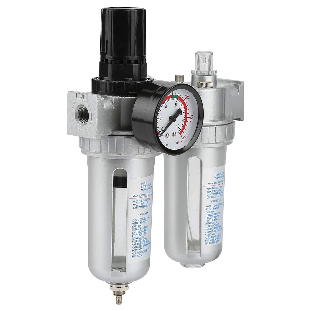 Unité de Maintenance Pneumatique, Régulateur de filtre à air comprimé Graisseur Séparateur eau - manomètre Régulateur d'air comprimé en alliage d'aluminium Séparateur d'eau huileur 1/4