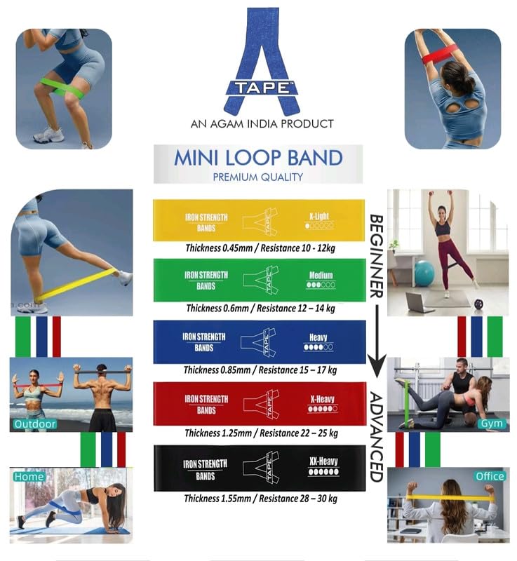 Image of A-Tape Resistance Loop Bands Set for Men & Women | Premium Natural Rubber Heavy Duty Workout Bands for Legs, Glutes, Squats, Stretching, Fitness & Physiotherapy (Blue, Green) (Pack-2)