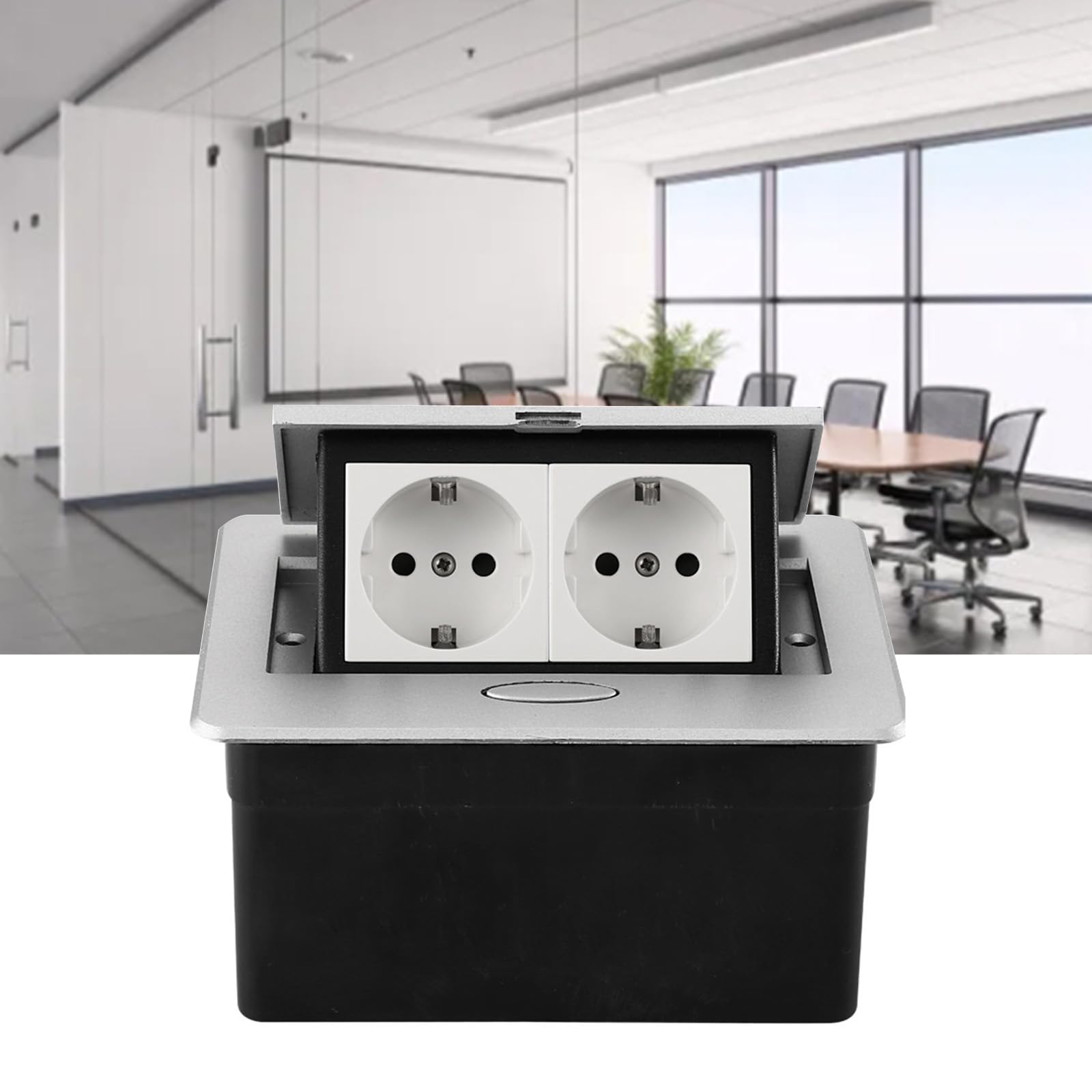 Multipresa 2 Posti, 16A 110 240V Ignifugo Ciabatta Elettrica, IP40 Impermeabile Multipresa da Scrivania per Centro Commerciale, Casa, Ufficio, Alberghi, Scuole (Argento)