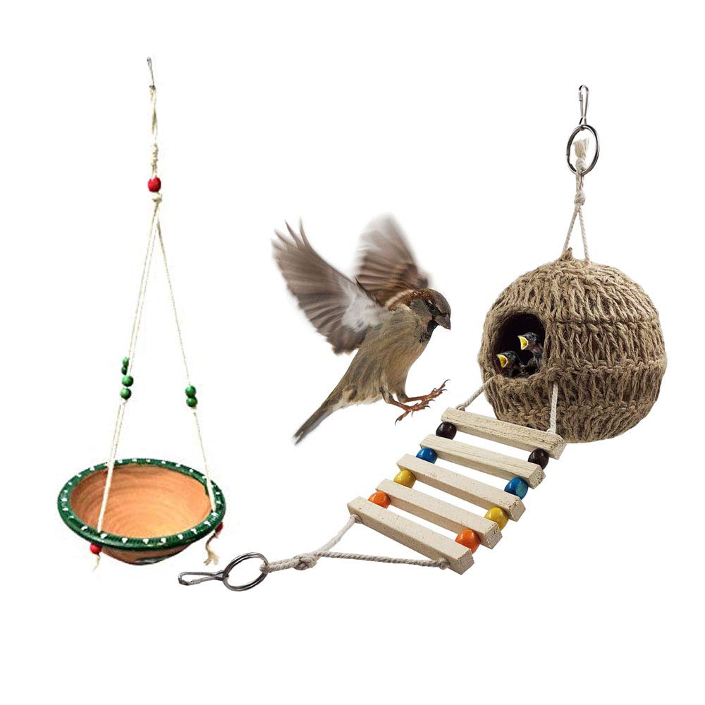 Jainsons Pet Products Birds Water Feeder Hanging Bowl and Ladder Nest for Home, Balcony and Garden, Natural Earthenware Water Feeding Bowl for Birds Combo Pack of 2 (B08SJ9GV1H) Amazon Price History, Amazon Price Tracker