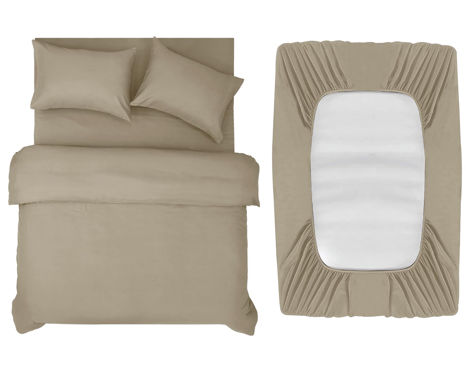 INSPIRE HOMEWARE Double Duvet Set - Duvet Cover,Fitted Sheet with 2 Pillowcases - Premium Brushed Microfiber 4 piece Double Bedding Sets - Beige Quilt Cover Set for All Seasons