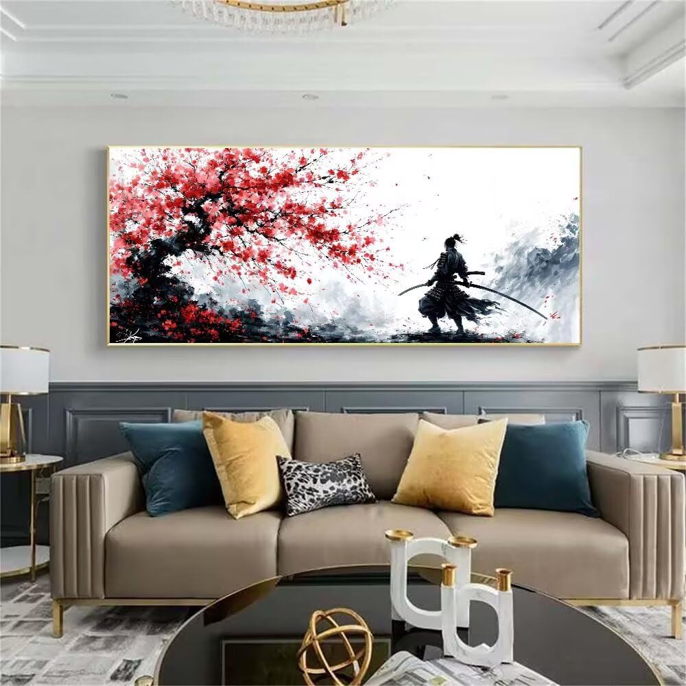 Diamond Painting Adulte, 5D DIY Diamant Painting Kit Complet, Japon samouraï Diamant Strass Point de Croix Cristal Paintings, Diamant Peinture avec Accessoire, Maison Décor Cadeau 70x175cm F0-425
