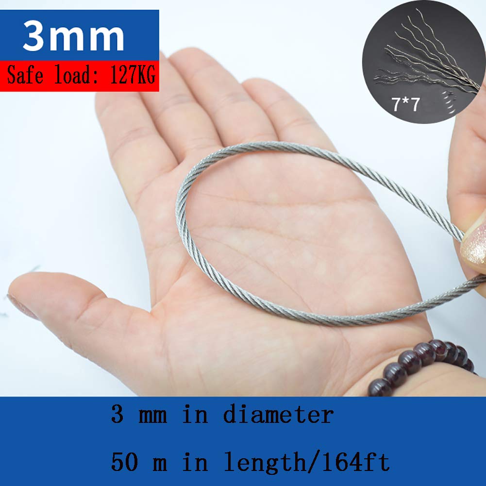 Cuerda de Alambre de Acero Inoxidable de 7 x 7 Hilos Core Aircraft Cable, Diameter3mm Long:50M/164ft