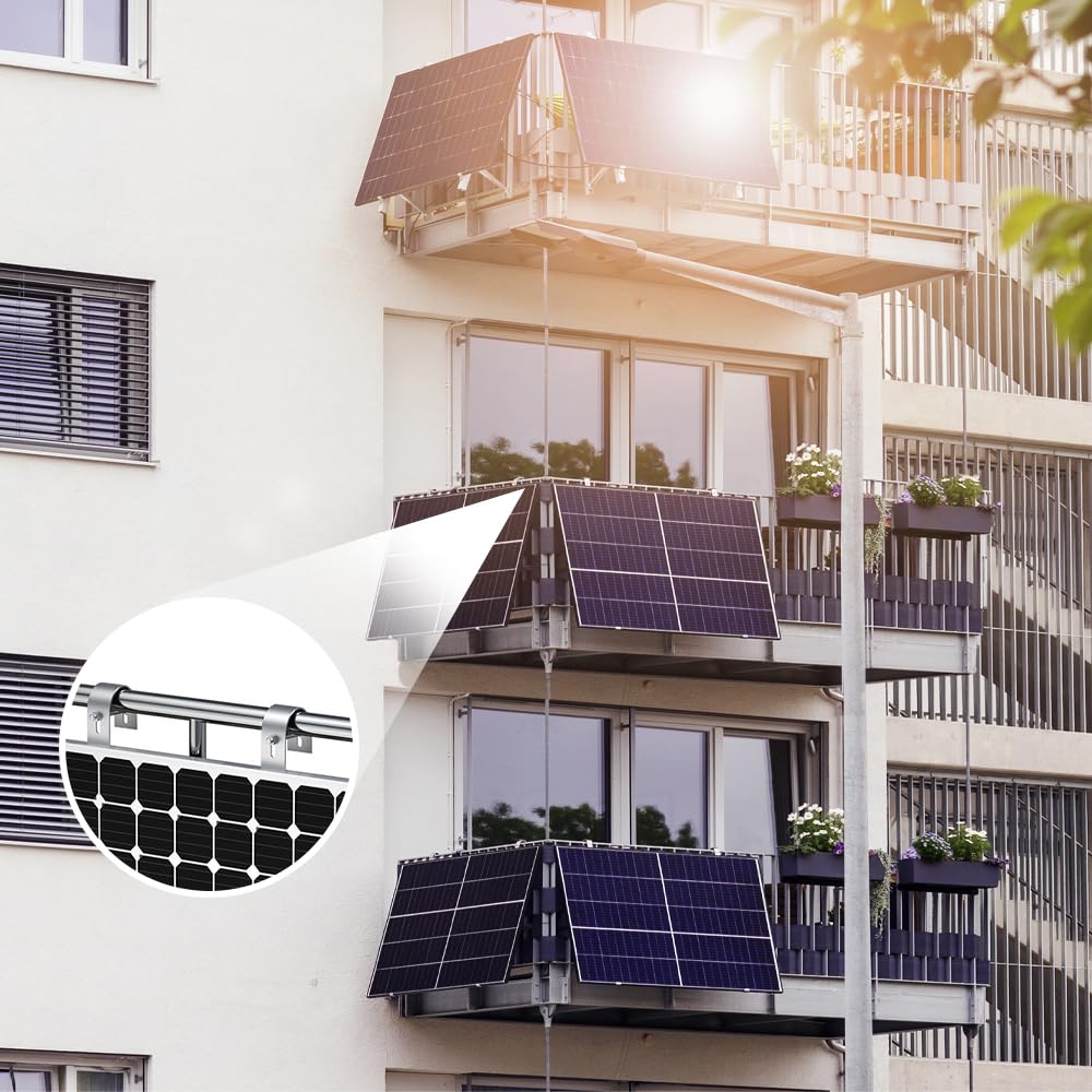 4 Pezzi Ganci per Pannelli Solari Supporto da Balcone per Pannello Solare Gancio per Pannello Solare in 304 Acciaio Inox Ganci per Pannello Fotovoltaico Cavo Metallico con Viti e Dadi