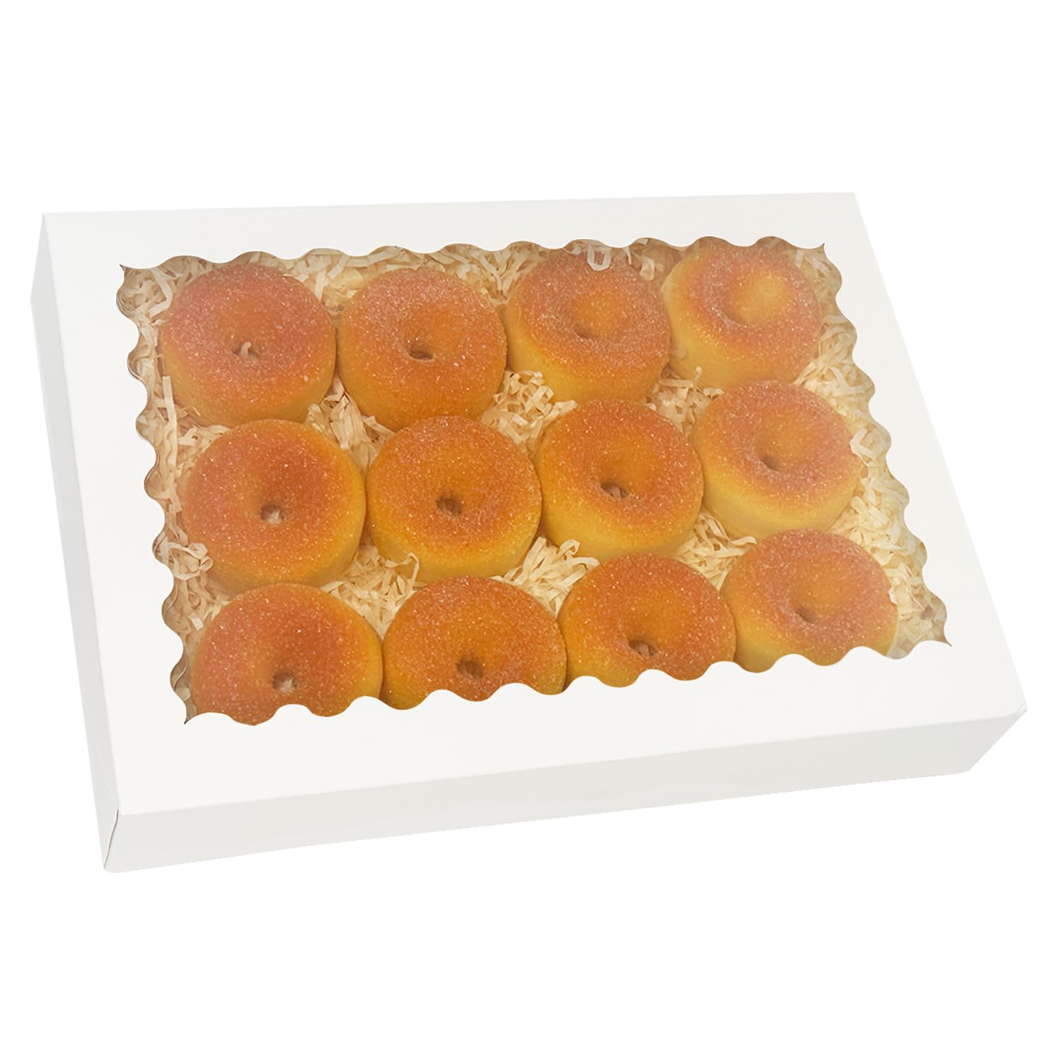 qiqee Caja de galletas blanca con ventana de 16 x 10.5 x 2.5 pulgadas, 32 unidades, para panadería, pastelería, macarrón, para embalaje
