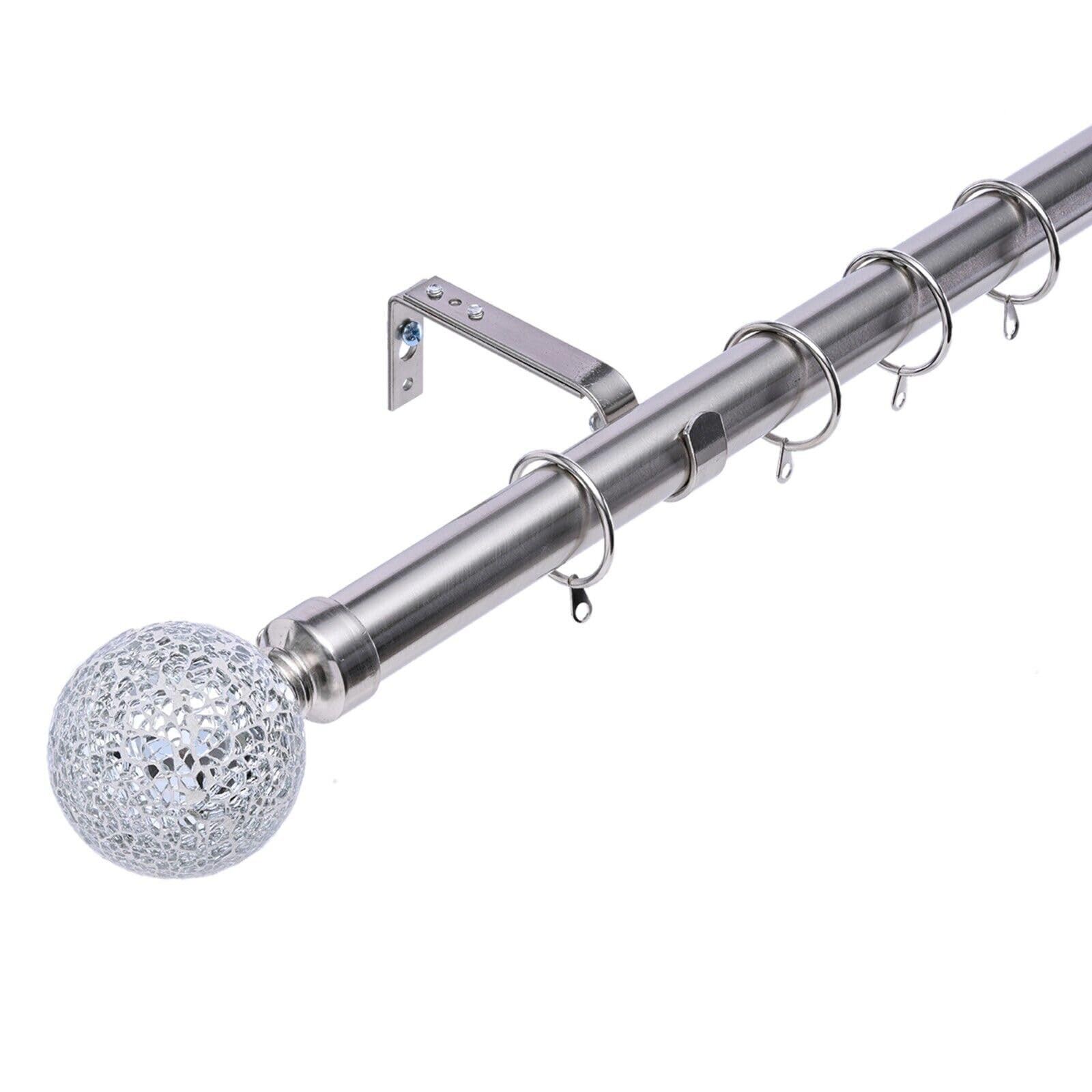 Kestral Silver Crackle Glass Ball Finials 28 Mm Extendable Curtain Poles Rods Voiles, 90-160 Cm