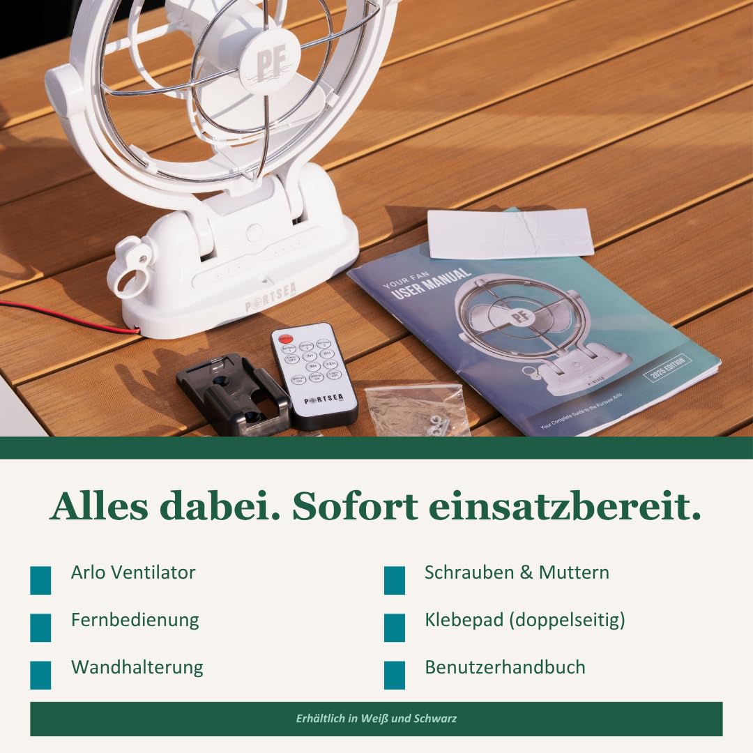 Portsea Arlo Wohnwagen Ventilator 12V/24V – Leiser Camper Fan mit Fernbedienung, Timer, LED & Insektenlicht, für Wohnmobil, Van, Caravan & Boot