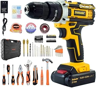 SOLUDE Cordless Drill Driver,16.8V Max Impact Drill,125Pcs Home Power Combo Tool Kit,3/8 Inch Keyless Chuck,2-Variable Speed,25+1 Torque Setting,Built-in LED for Drilling Wall,Wood,Metal