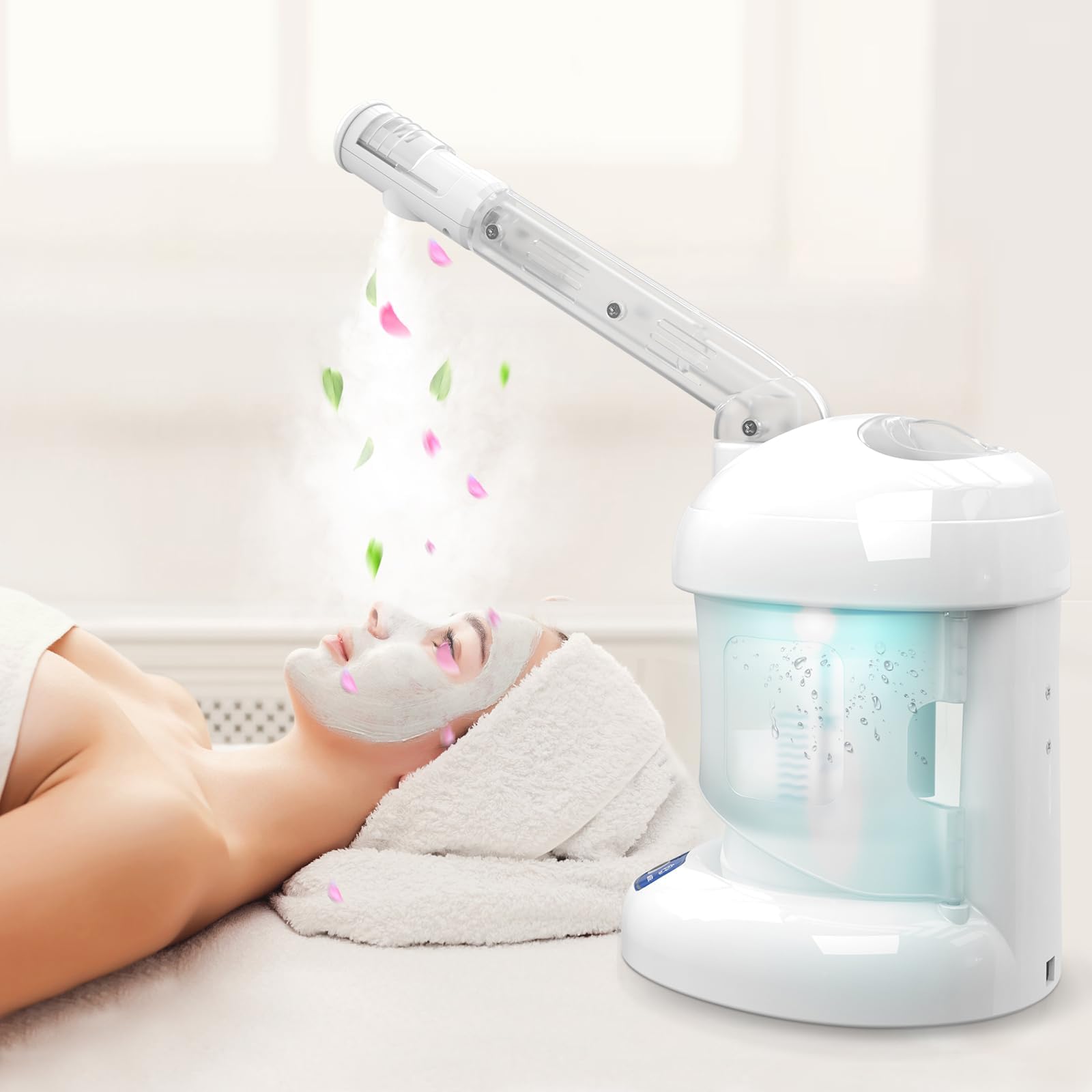 Nano Ionic Facial Steamer - 360° Rotatable Sprayer - 40 Minutes Warm Mist - Humidifier - Professional Face Steamer for Facial Deep Cleaning (White)