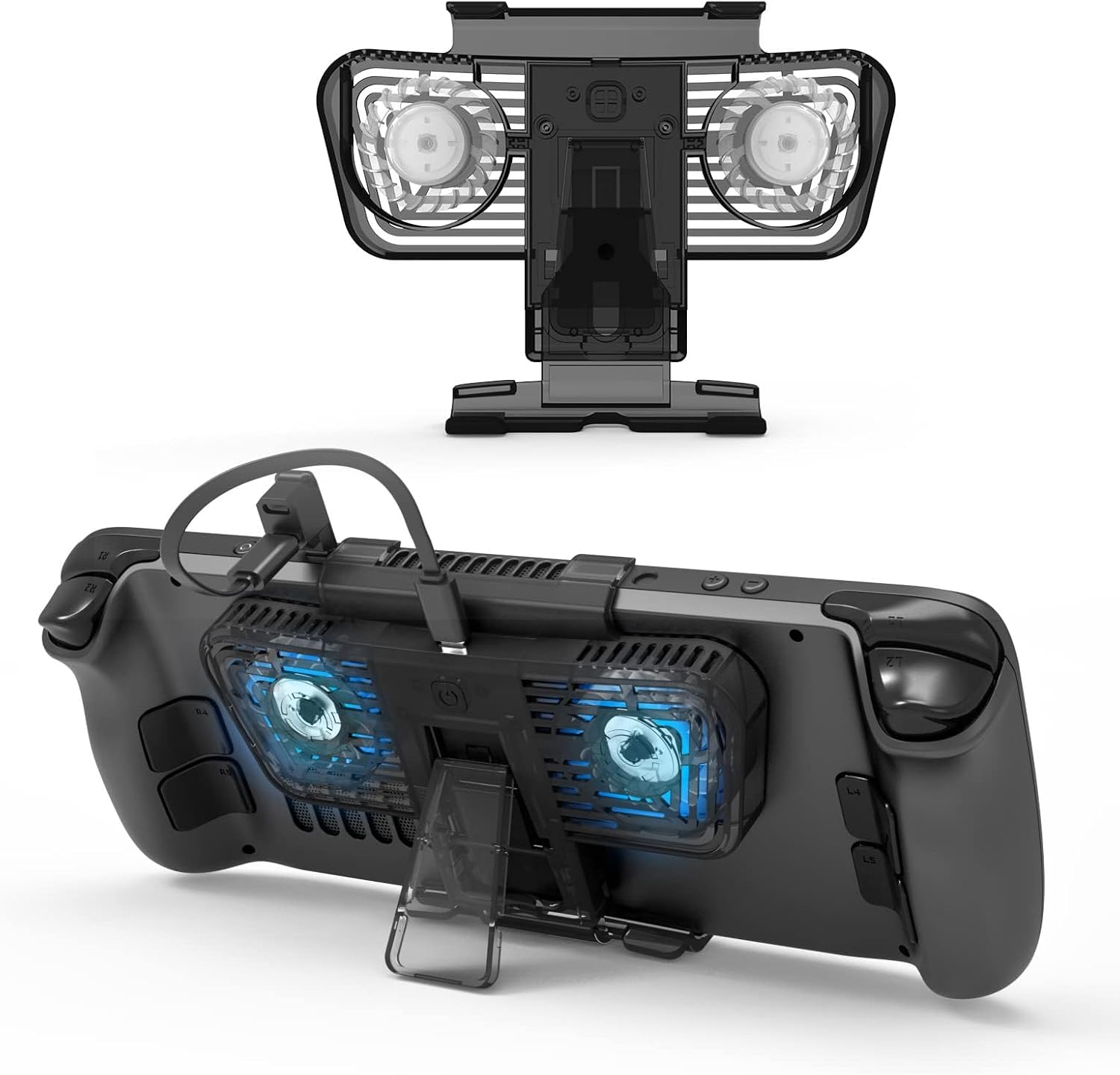Steam Deck Fan Cooler for ROG Ally Switch OLED – Dual Cooling Fans with Adjustable Speeds and Kickstand – USB Powered Console Cooling System for Steam Deck Gamers