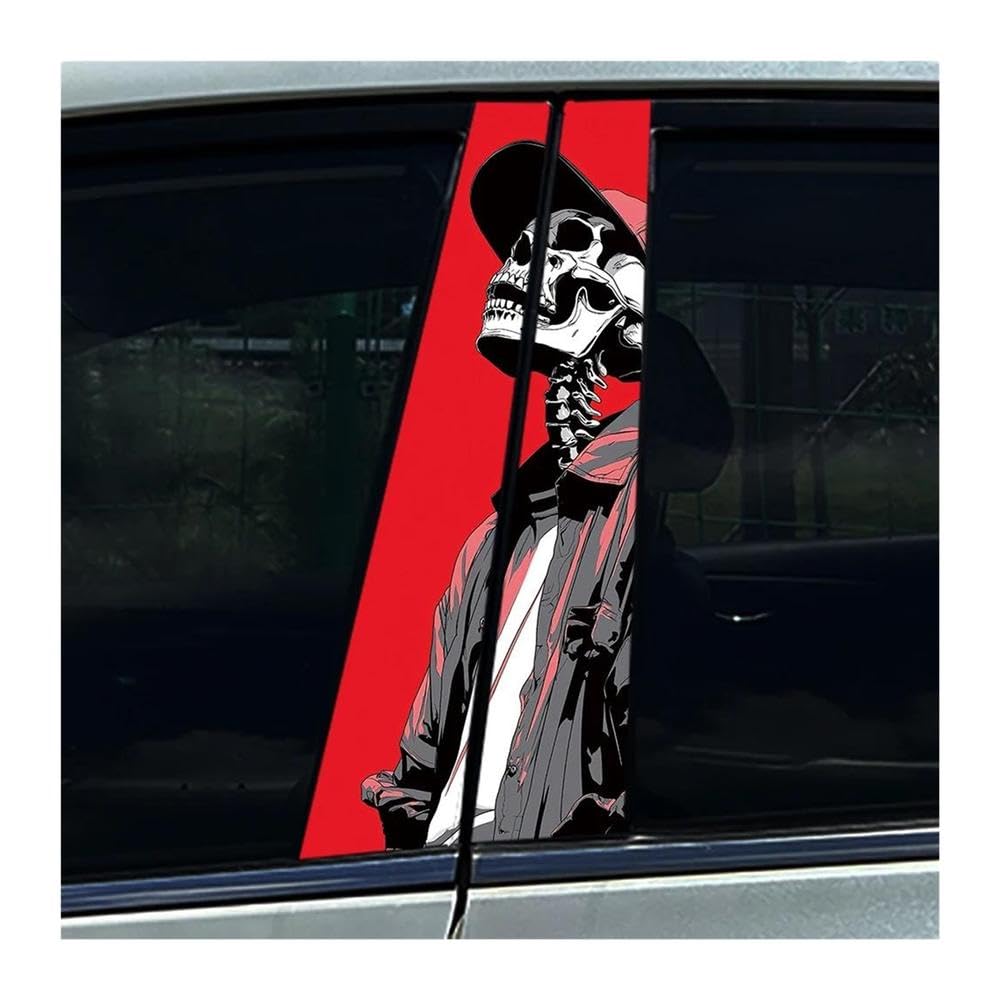 Body Parts 2PCS Cool Skull Skeleton Red Car Center Pillar Sticker Auto B Pillar Protective Film Decals(Type A)