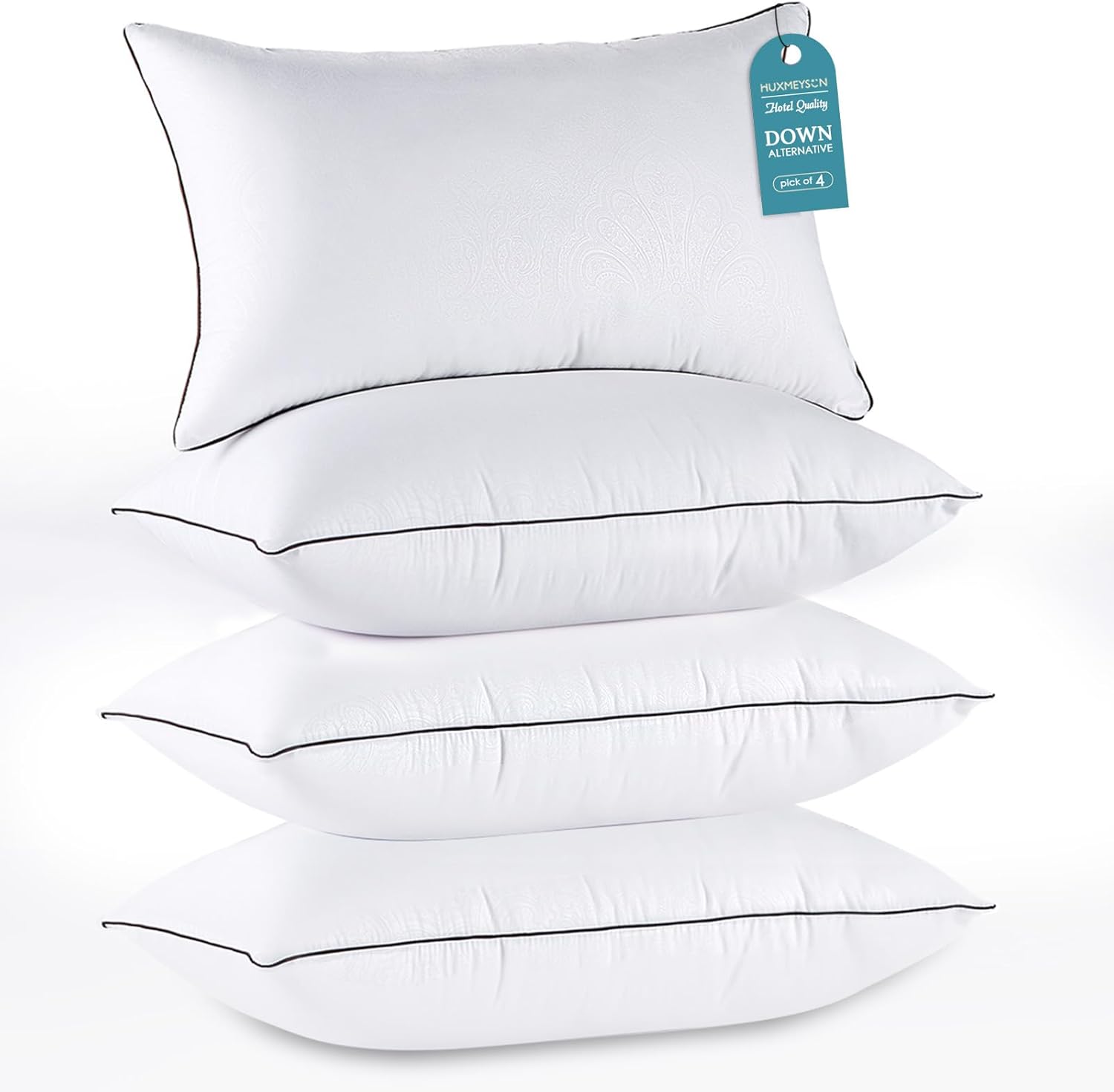HUXMEYSON Pillows Standard Size Set of 4, Bed Pillows Set of 4, Down Alternative Luxury Hotel Pillows for Sleeping and for Side and Back Sleepers Standard Size - (4 Pack) White