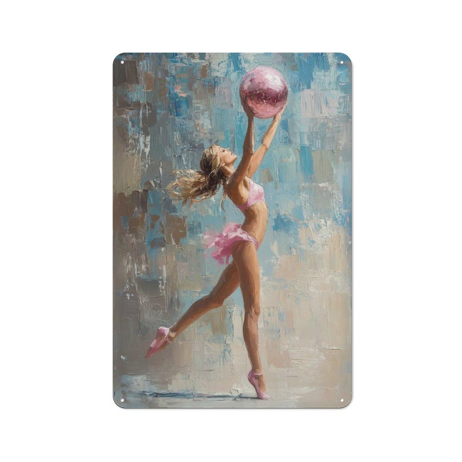 Junmoney Ballerina With Pink Ball Painting Gymnast In Motion With Pink Ball Metal Gift Sign 30X20cm, Decorative Room Wall Plaque For Bedroom, Kitchen, Office Or Living Room