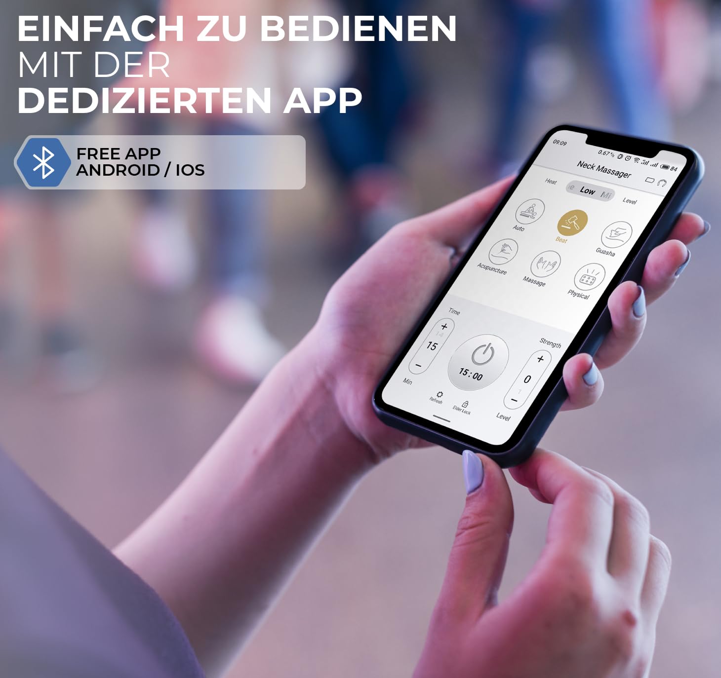 ENOA M5 Nackenmassagegerät mit EMS & TENS, 6 Modi, 18 Intensitäten, Wärme bis 42°C, App-Steuerung, Kabellos, Wiederaufladbar
