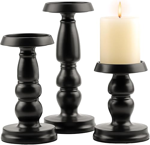 Juego de 3 portavelas de pilar negro, modernos portavelas para velas de pilar, soporte de vela de metal para centro de mesa, boda, comedor,