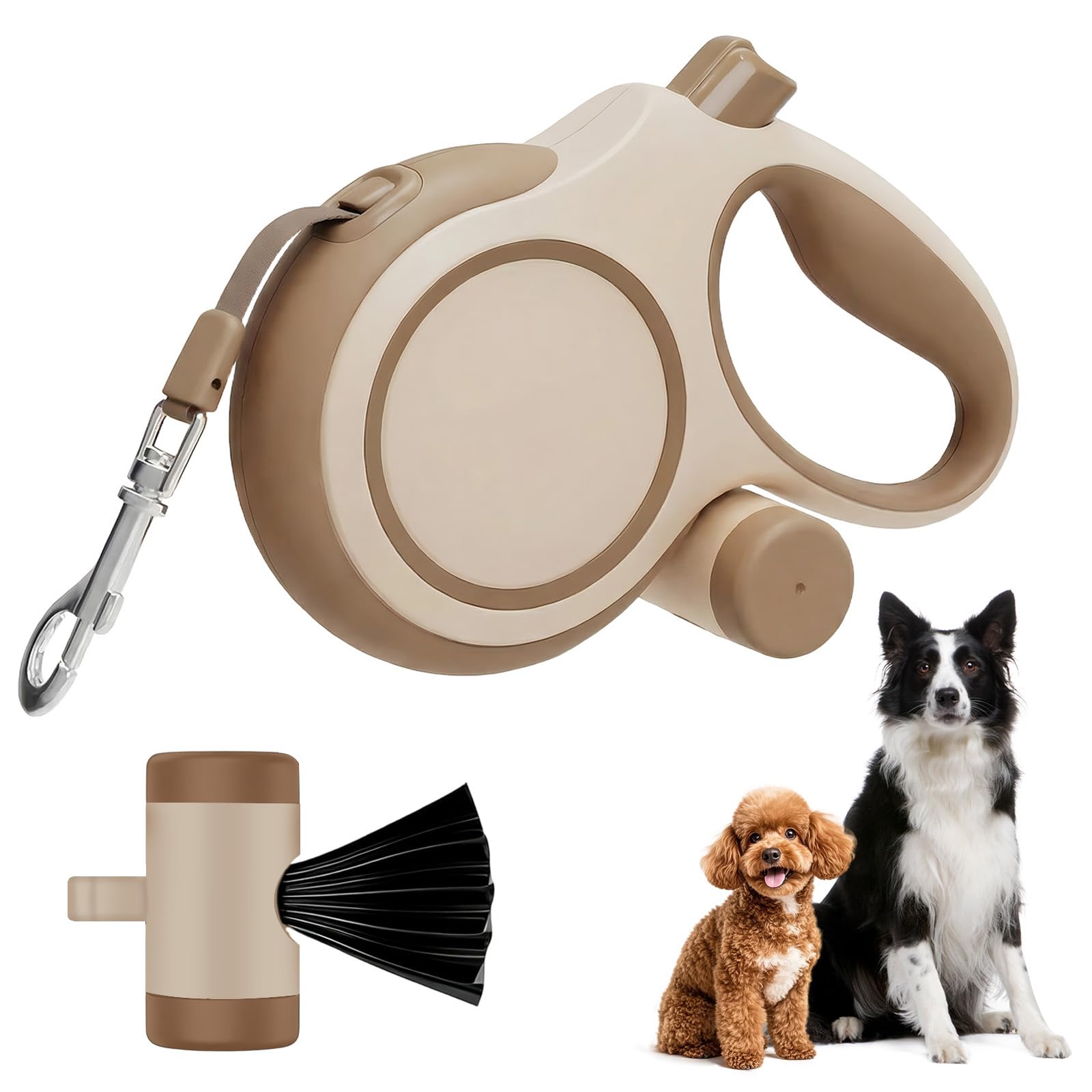 Hundeleine 8m, Robuste Rollleine für Hunde bis 50kg/110lbs, Flexileine mit Bequemen Griff & Kotbeutelhalter, 360°Anti-Verwicklung, für Kleine, Mittel & Große Hunde (Braun, 8 m)