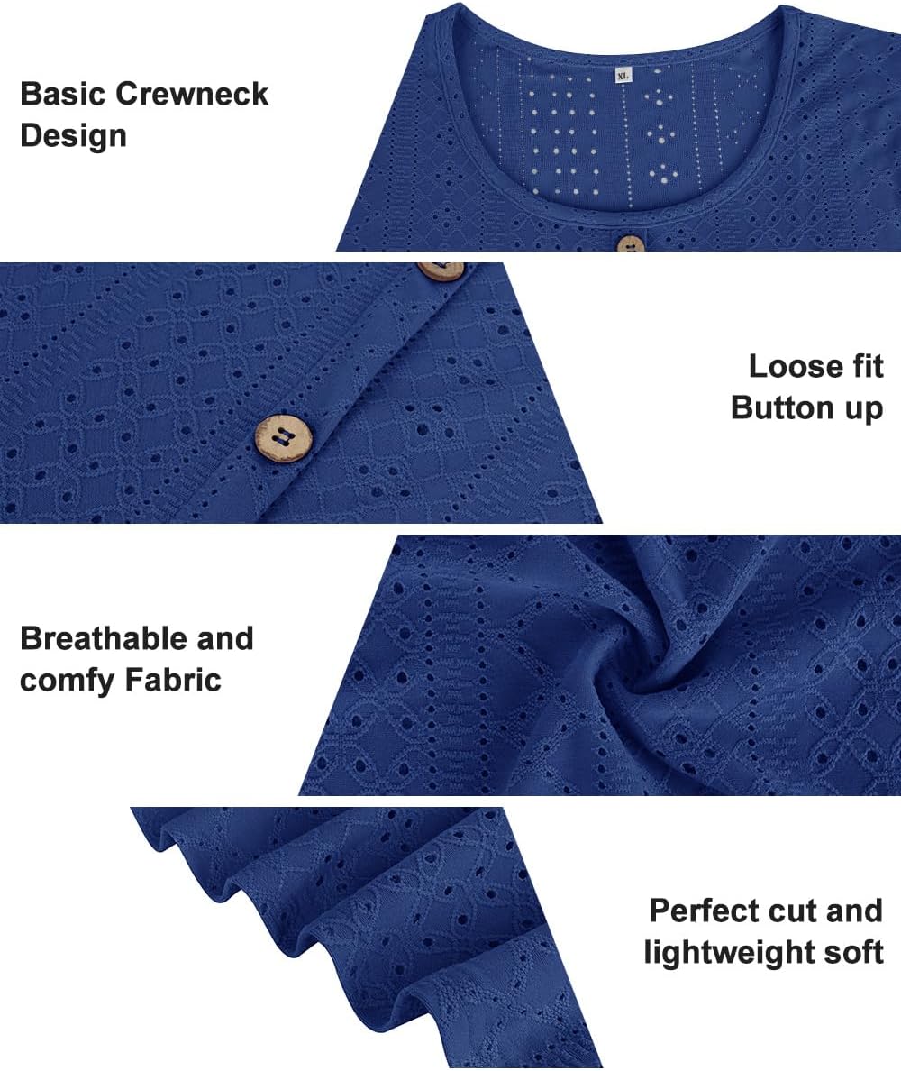 RITERA Plus Size Tops for Women Crewneck Neck with Button Up Short Sleeve Embroidery Henley Tshirt Casual Basic Shirt XL-5XL - Image 7