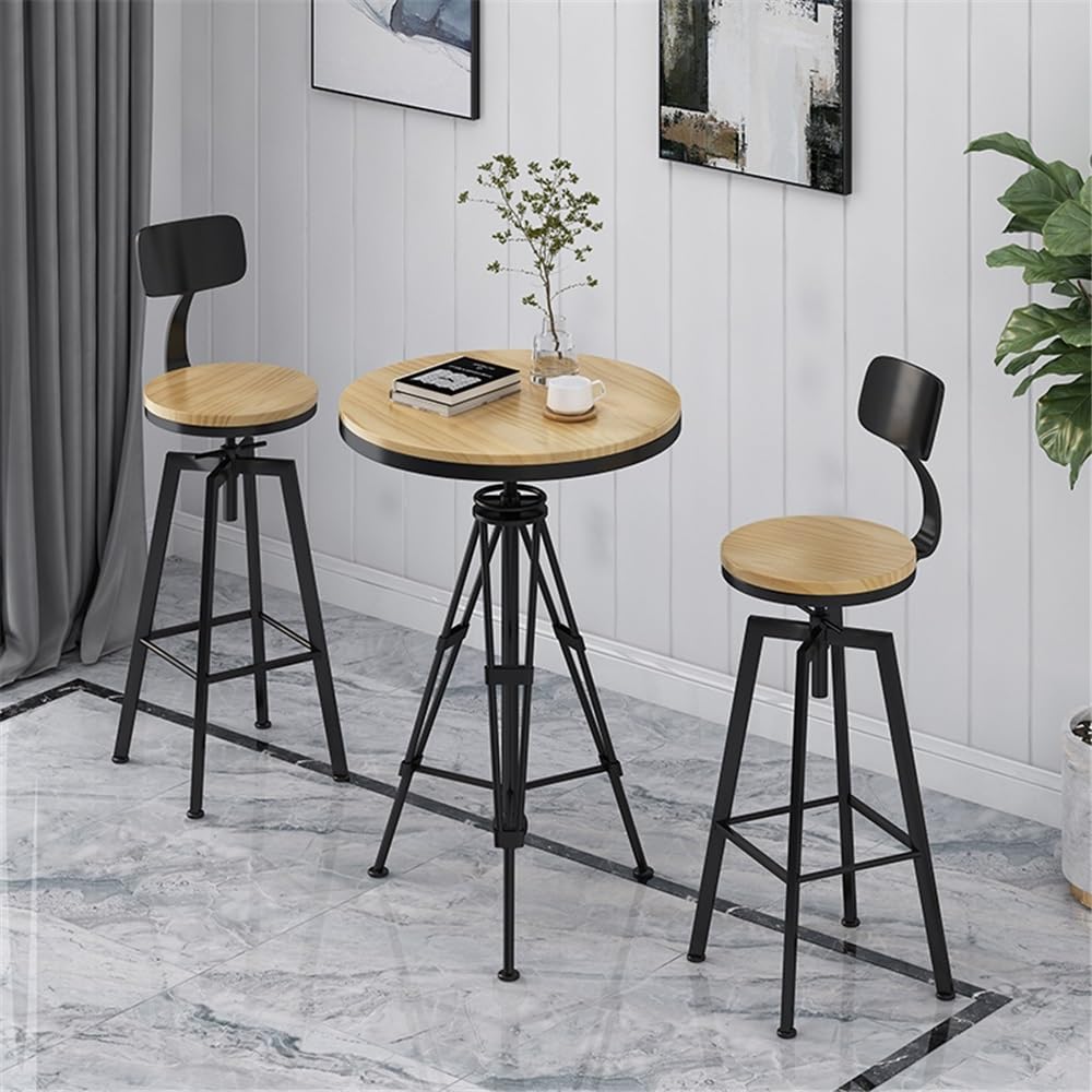 Table de Bar Table de Bar Ronde à Pieds Hauts en Fer Loisirs, Table réglable Hauteur avec comptoir Bois