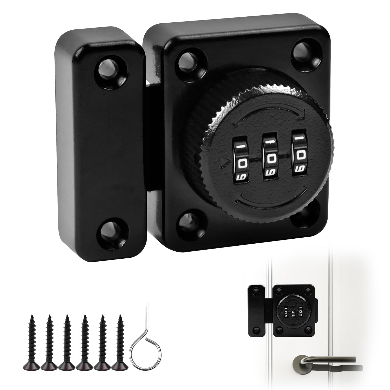 3 Digit Combination Door Latch Latch Locks with Small Combination Door Latch for Interior Sliding Doors Cabinet Black