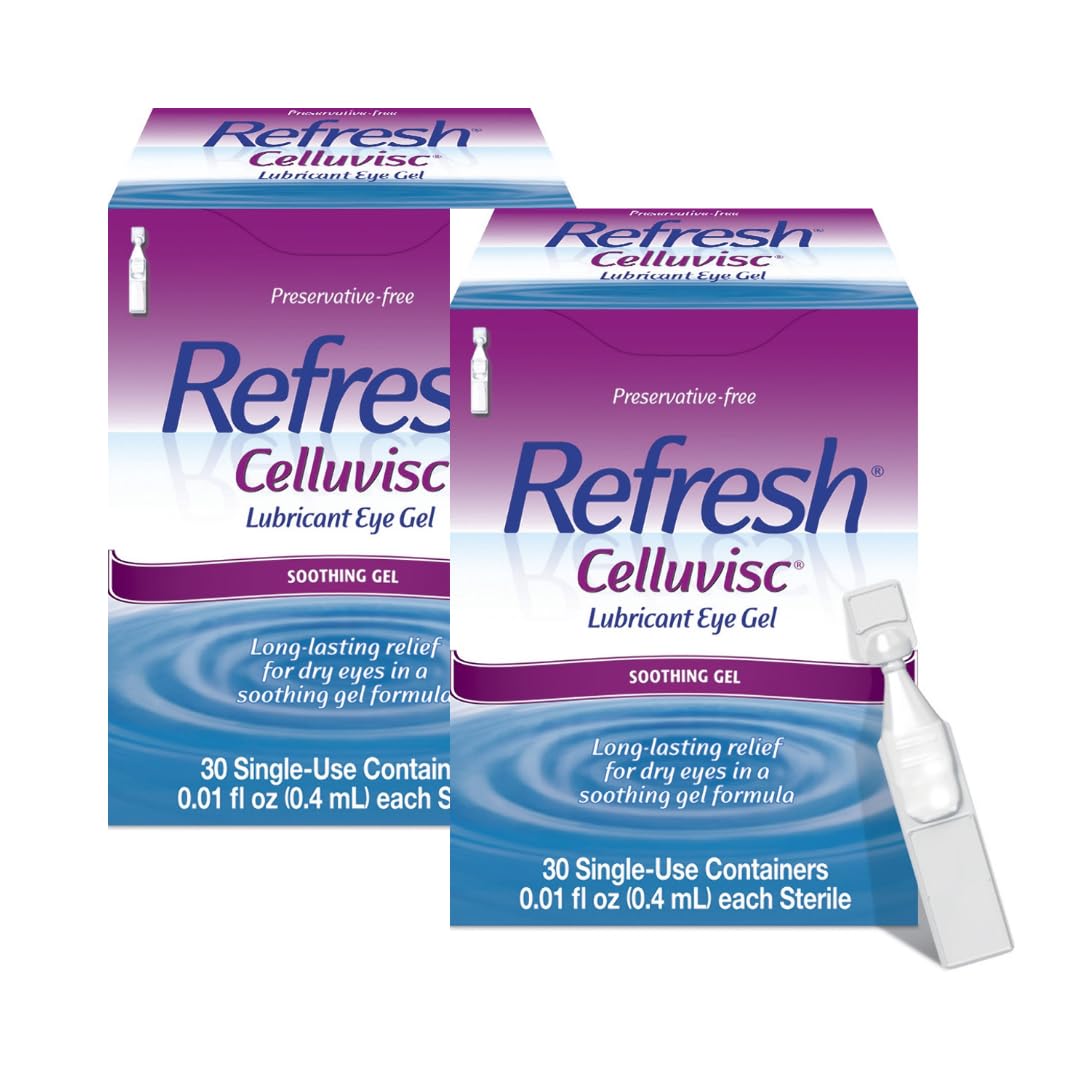 Refresh Celluvisc Lubricant Eye Gel for Dry Eyes, Preservative-Free Drops, 0.01 Fl Oz Single-Use Containers, 30 Count (Pack of 2)