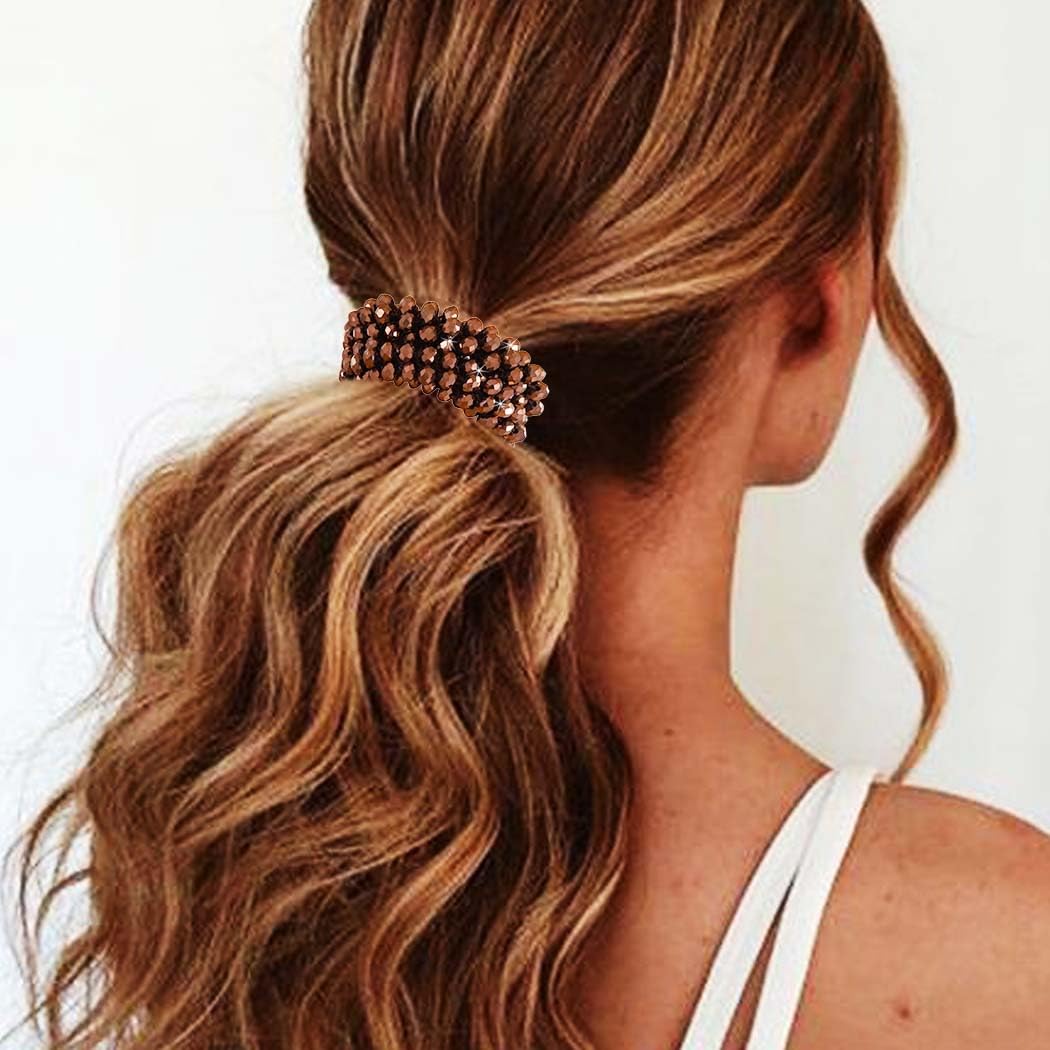 Reaky Beaded Scrunchie Fancy Hair Bobble Sparkly Rhinestone Hair Ties Hair Accessories for Women, Black, Blue, Brown - Image 3