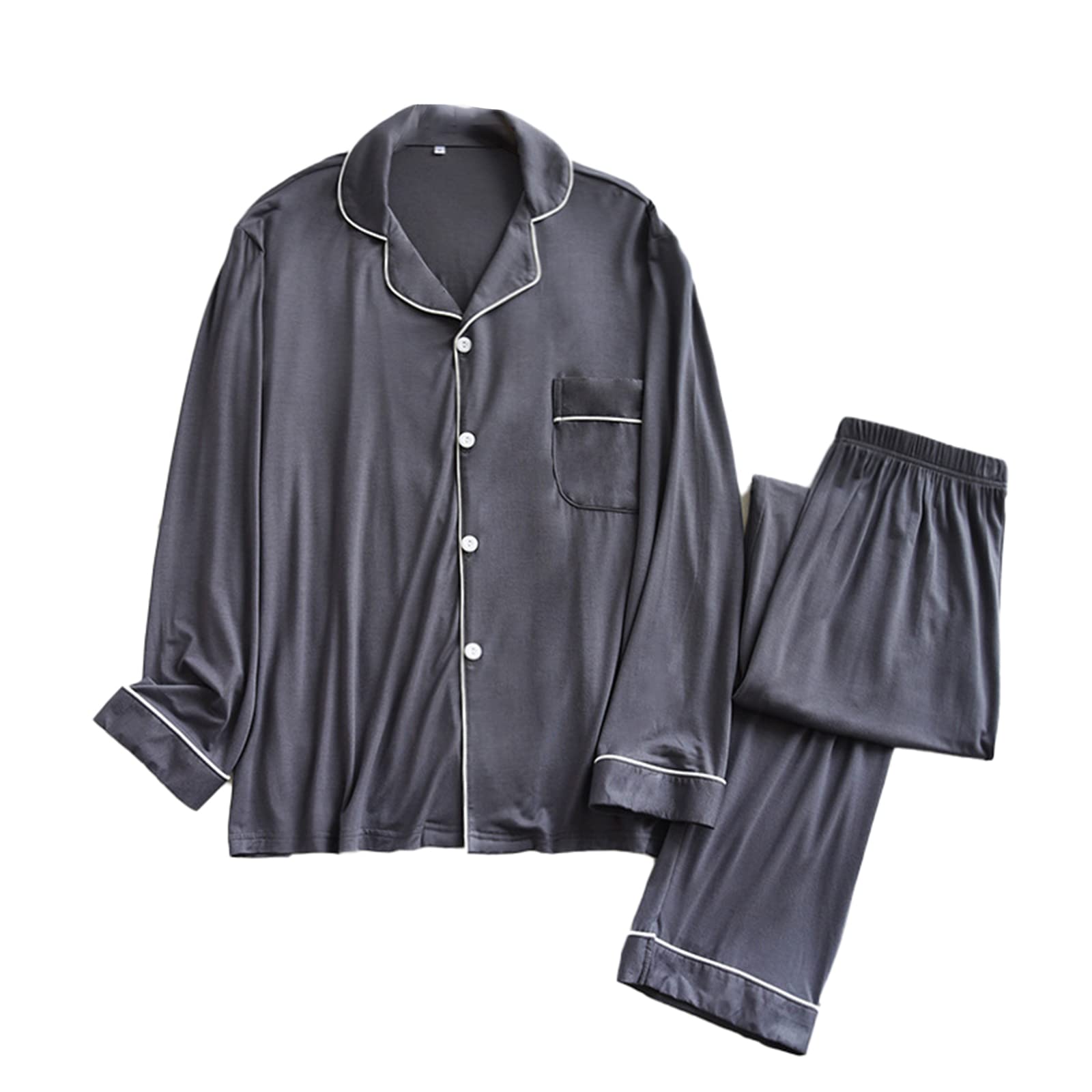 Conjunto de Pijama para Hombres 2 Piezas de Modal Ropa de Dormir de botón de Manga Larga PJ Set