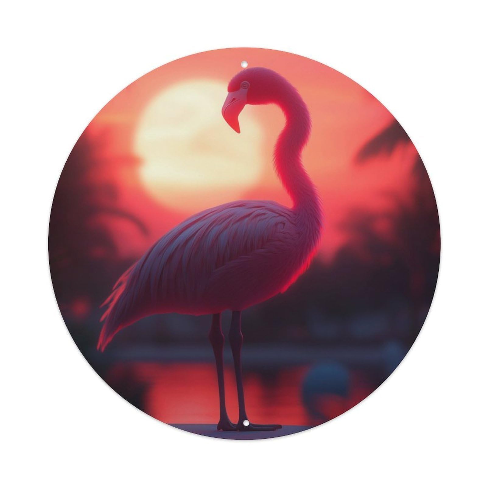 Animal Flamingo Sunset Tropical Beach Palm Trees Landscape Vintage Metal Tin Sign Plaque Wall Decor for Cafe, Club Bar, Office, Garden Metal Poster 8x8Inch