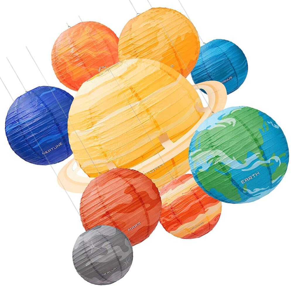 ABOOFAN 3D Planet Paper Lanterns 9pcs Solar System Planets Hanging Lantern Outer Space Party Lantern for Astronaut Themed Birthday Party Ceiling Decorations