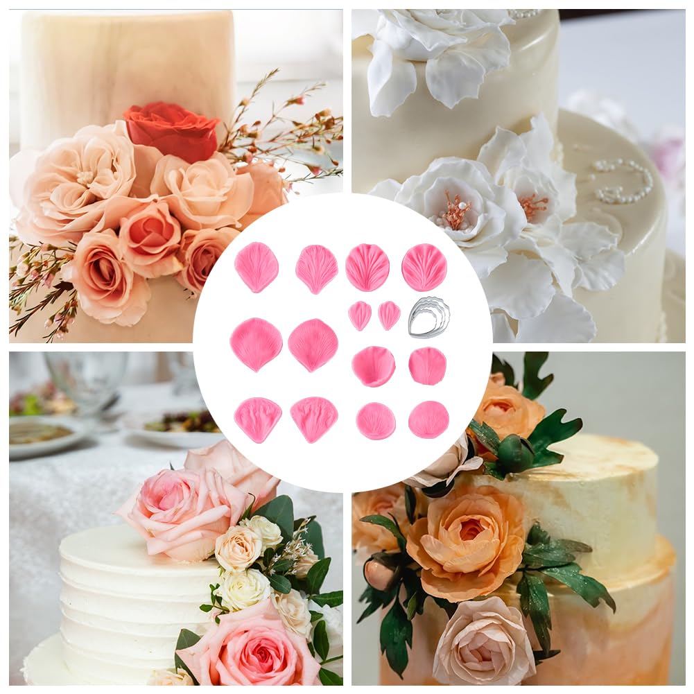 SUPERFINDINGS 1 Set Hibiskusblüten-Formen mit Edelstahl-Schneidrahmen zum Backen, Pfingstrosen-Ausstecher-Set und Adern für Zuckerpaste, Blumen-Backwerkzeug für Fondant, Schokolade